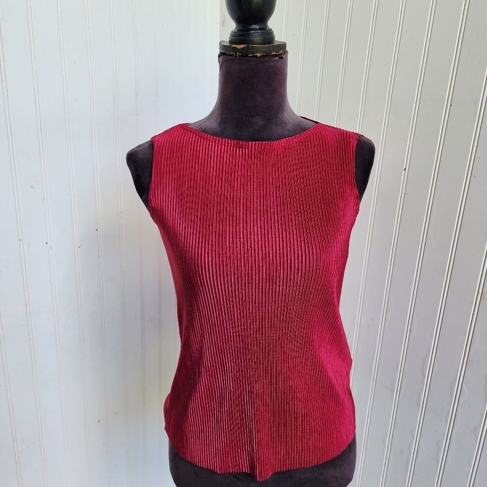 Nicole Miller Womens Ribbed Satin 2pc Set Pants Sleveless Top Hot Pink Sz XS - Picture 2 of 15